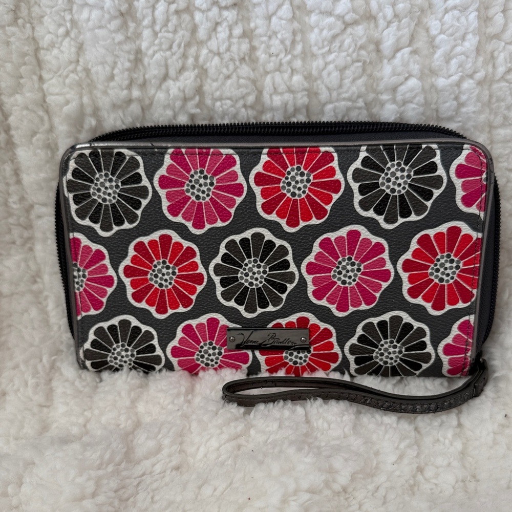 Vera Bradley Black and Pink Floral Wristlet